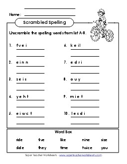 Word Unscramble (A-8) Spelling A Worksheet