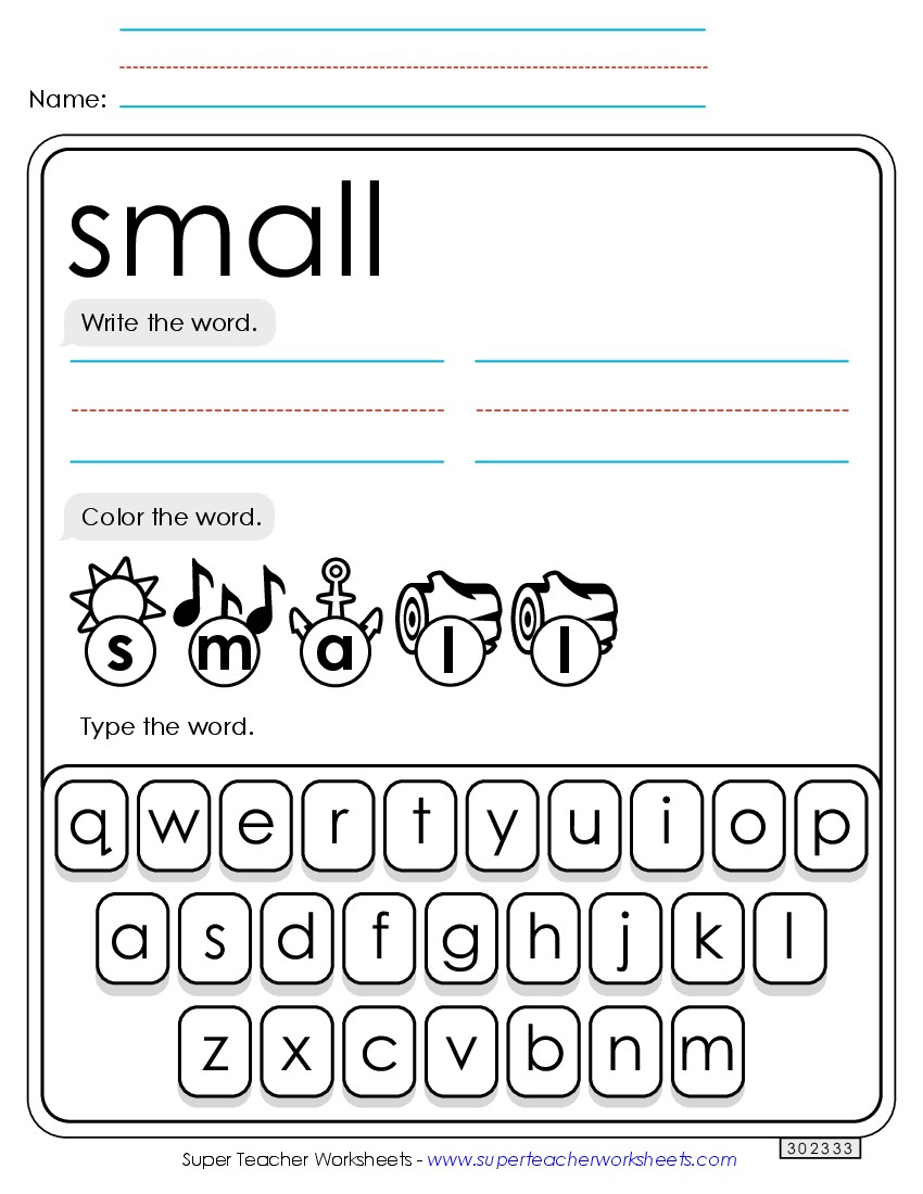 Write, Color, Type: Small Sight Words Individual Worksheet