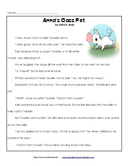 Anna\'s Class Pet Reading Comprehension Worksheet