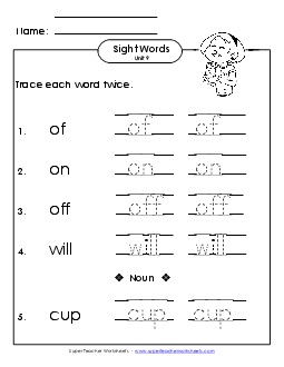 Trace Twice (Unit 9) Sight Words Worksheet