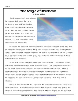 Reading Passage: The Magic of Rainbows  Free Reading Comprehension Worksheet