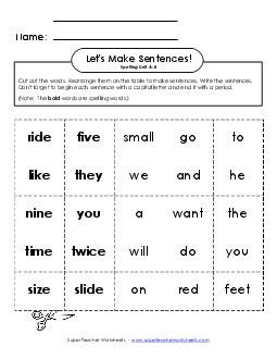 Let\'s Build Sentences (A-8) Spelling A Worksheet