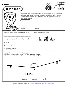 Math Buzz: Week 7 Worksheets 31 through 35 Daily Math Review Worksheet