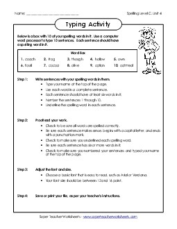 Typing Sentences (C-4)  Spelling C Worksheet