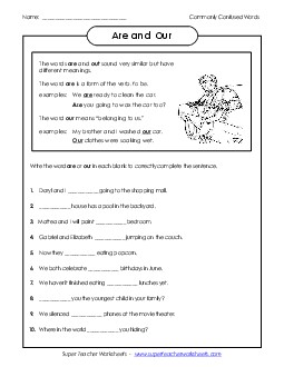 Are and Our Commonly Confused Words Worksheet