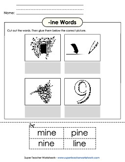 Cut and Glue (-ine) Word Families Worksheet