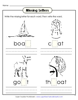 Missing Letters (-oat) Word Families Worksheet