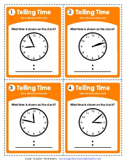 Task Cards: Clocks (Minutes) Time Worksheet