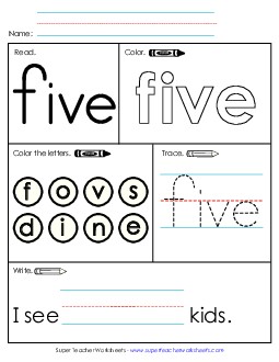 Worksheet 1: Five Sight Words Individual Worksheet