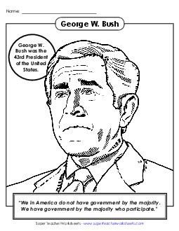 President #43: George W. Bush Coloring Page Presidents Worksheet