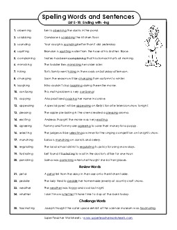 Spelling Test Sentences (E-18) Spelling E Worksheet