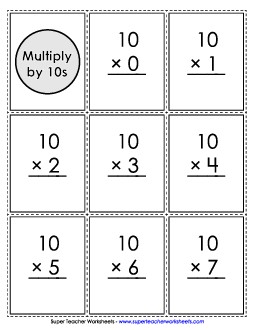 Flash Cards: Multiplying by 10s Multiplication Worksheet