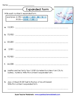 Expanded Form (5-Digit Numbers) Place Value Worksheet