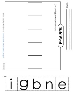 Large Cut-and-Glue: Begin Sight Words Individual Worksheet