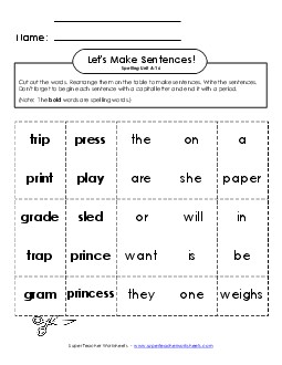 Let\'s Build Sentences (A-16) Spelling A Worksheet