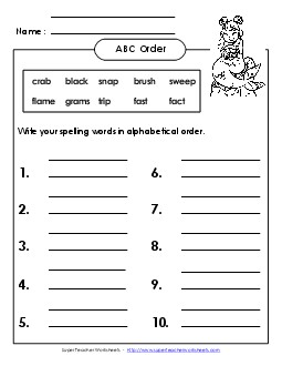 ABC Order: Write (B-10) Spelling B Worksheet