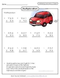 Multiplying Decimals by 2-Digit Numbers Worksheet