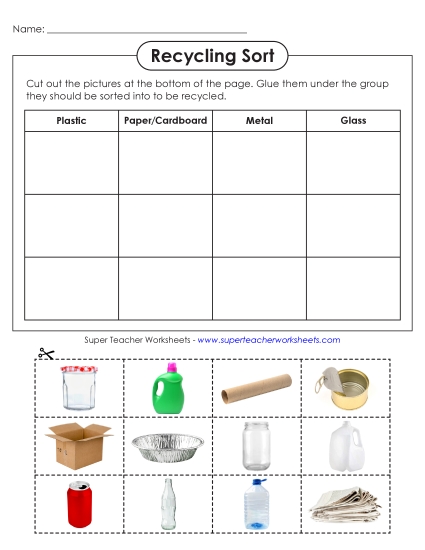 New Recycling Sort (Cut & Glue) Worksheet New Recycling Sort (Cut & Glue) Worksheet