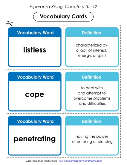 New Chapters 10–12 Vocabulary Cards Worksheet New Chapters 10–12 Vocabulary Cards Worksheet