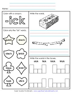 Worksheet 1 (-ick Words) Free Word Families Worksheet