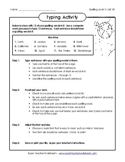 Typing Sentences Activity (D-28) Spelling D Worksheet