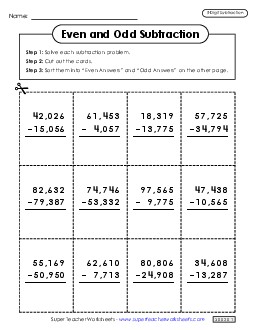 Even and Odd Subtraction Sort Worksheet