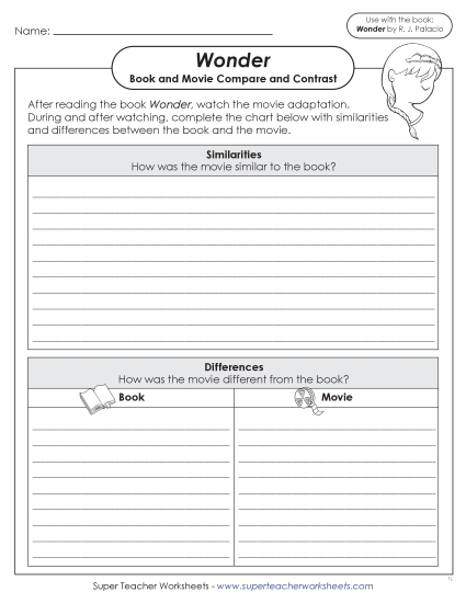 New Book & Movie Compare & Contrast (Wonder) Worksheet New Book & Movie Compare & Contrast (Wonder) Worksheet