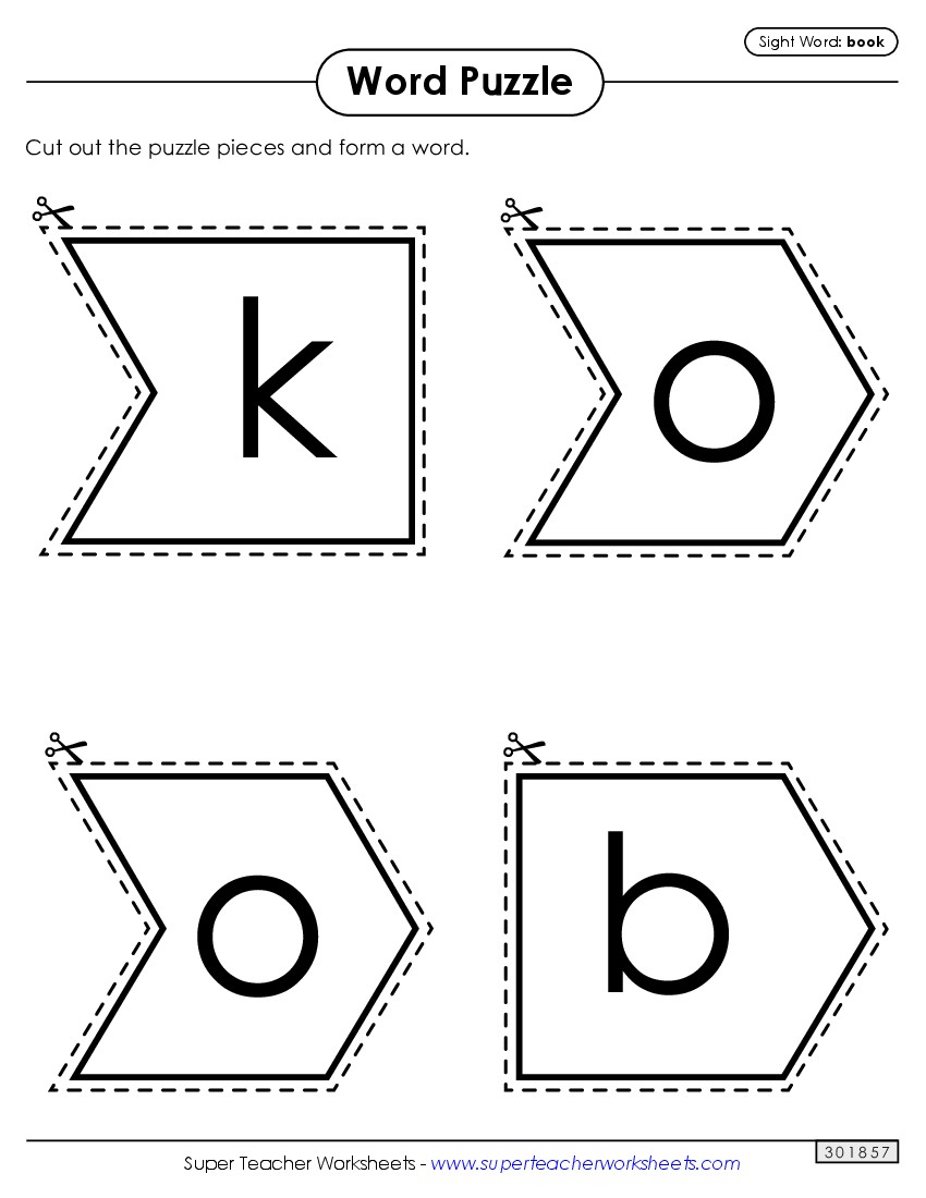 Word Puzzle: Book Sight Words Individual Worksheet