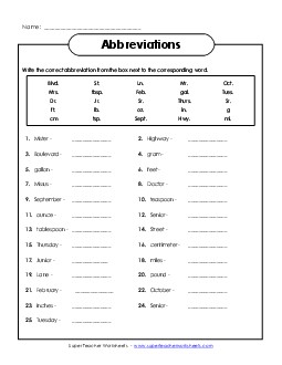 Abbreviation Match Abbreviations Worksheet