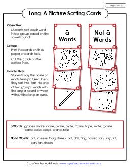 Picture Sorting Cards: (Long A Words) Free Phonics Long Short A Worksheet