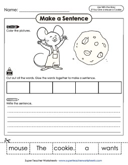 Make a Sentence Picture Book Give A Mouse A Cookie Worksheet