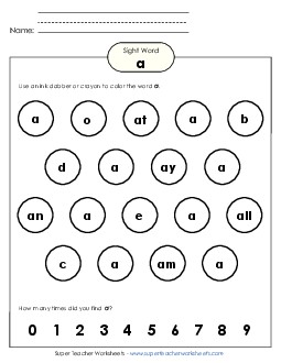 Dab or Color: A Sight Words Individual Worksheet