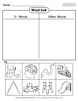 Word Sort (Cut and Glue) Phonics Blends Worksheet