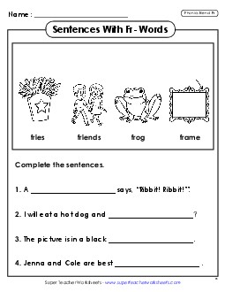 Sentences with FR Words Phonics Blends Worksheet