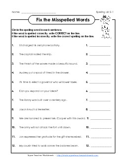 Correct or Incorrect?  (E-1) Free Spelling E Worksheet