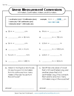 Advanced Conversions (mm, cm, m, km) Measurement Worksheet