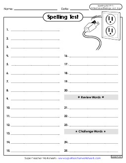 Spelling Test (F-11) Spelling F Worksheet