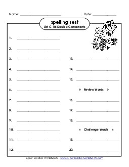 Spelling Test (C-11) Spelling C Worksheet