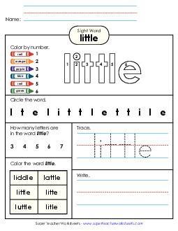 Worksheet 4: Little Sight Words Individual Worksheet