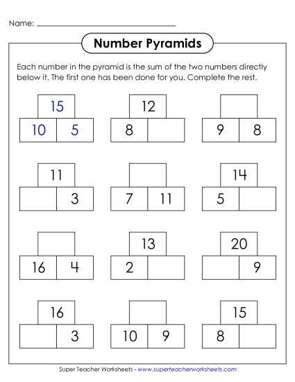 aNumber Pyramids: Sums to 20
