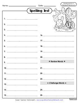 Spelling Test (F-12) Spelling F Worksheet