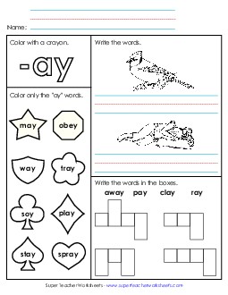 Worksheet 1 (-ay Words) Free Word Families Worksheet