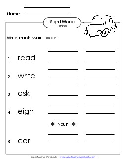 Write Twice (Unit 28) Sight Words Worksheet