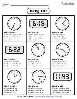 Time to the Nearest Minute (Multiple Choice) Worksheet