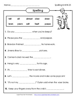 Sentence Completion (B-23) Spelling B Worksheet