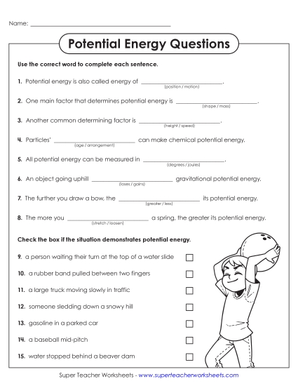 New Potential Energy Questions Worksheet New Potential Energy Questions Worksheet