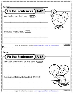 Fix the Sentences A-86 through A-90 Worksheet