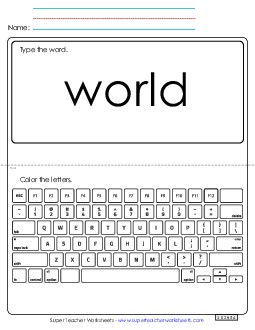 Type the Word: World Free Sight Words Individual Worksheet