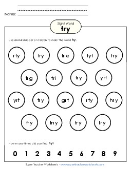 Dab or Color: Try Sight Words Individual Worksheet