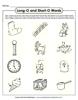 Color Long O and Short O Words Phonics Long Short O Worksheet